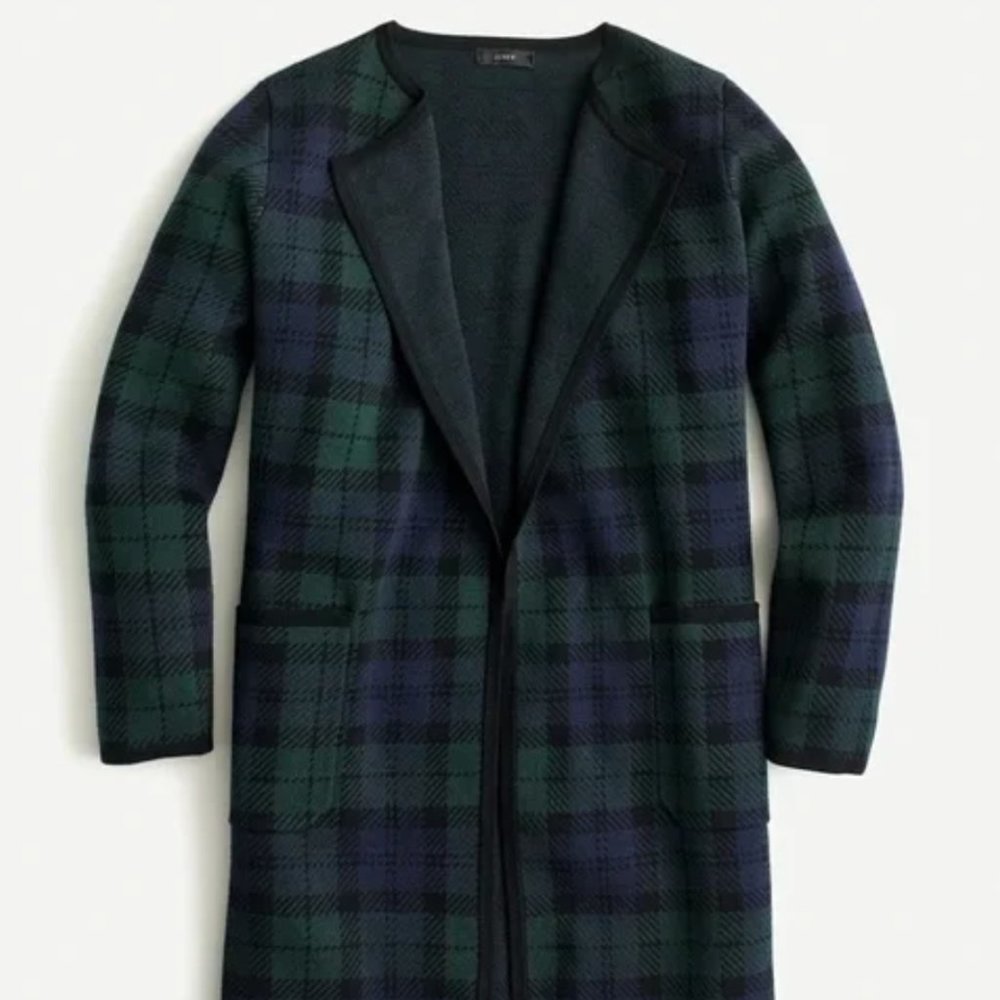 jcrew juliette collarless sweater blazer plaid, black tartan plaid small